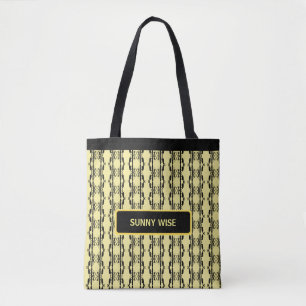 Modern Black & Yellow Oval Geometric Pattern Tote Bag