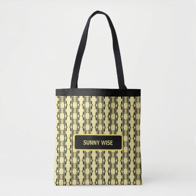 Modern Black & Yellow Oval Geometric Pattern Tote Bag (Front)