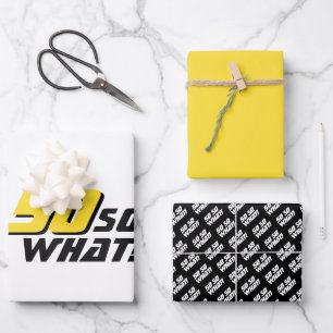Modern Black Yellow Typography 50th Birthday Wrapping Paper Sheet