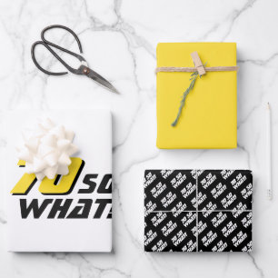 Modern Black Yellow Typography 70th Birthday Wrapping Paper Sheet