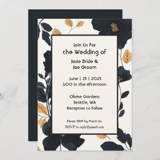 Modern black yellow wildflower wedding invitation