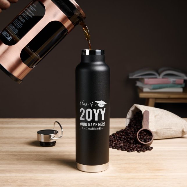 Modern Black Your Name Custom Graduation Gift  Water Bottle (Coffee)