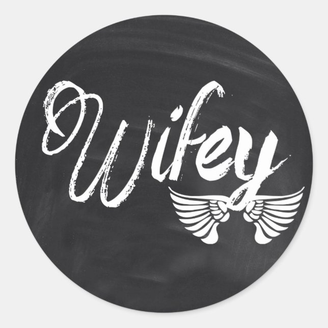 modern blackboard scripts honeymoon wifey classic round sticker (Front)