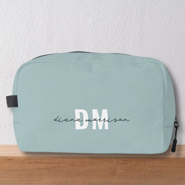 Modern Blende Blue & Elegant Script Monogram Dopp Kit (Creator Uploaded)