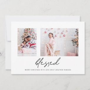 Modern Blessed 2 Photos Script Christmas Holiday Card