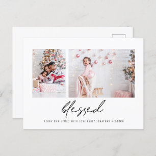 Modern Blessed 2 Photos Script Christmas Postcard