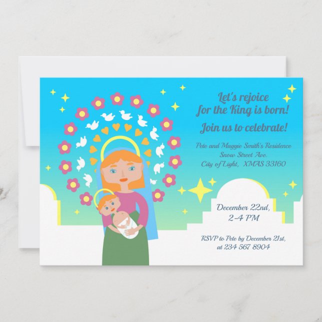 Modern Blessed Mary Kids Christmas Celebration Invitation (Front)