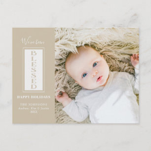 Modern Blessed Tyopgrahy Holiday Photo Postcard