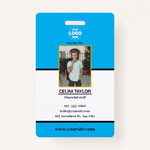 Modern Bleu ID Card with Photo & Logo ID Badge