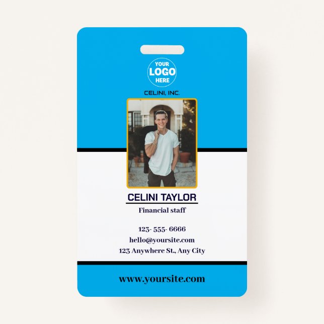 Modern Bleu ID Card with Photo & Logo ID Badge (Front)