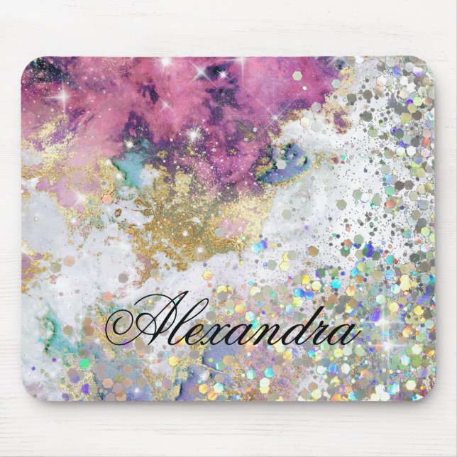 Modern Bling Sparkles Glitter Gold Galaxy Stars Mouse Mat (Front)