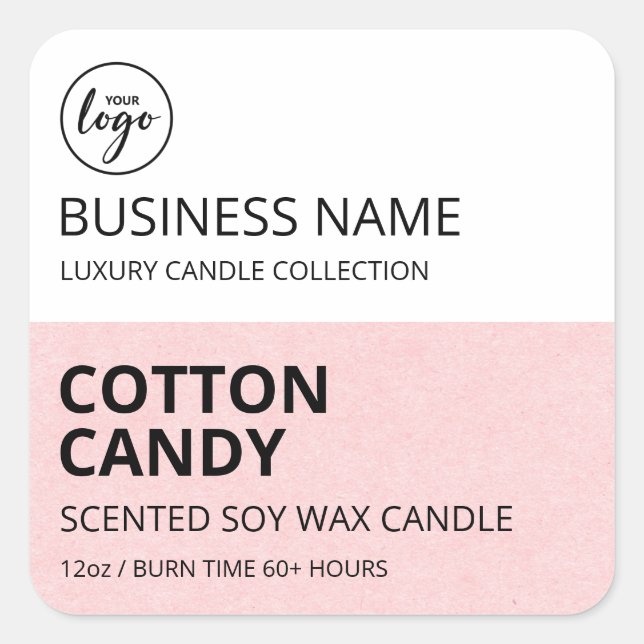 Modern Block Of Pink Cotton Candy Soy Candle Label (Front)