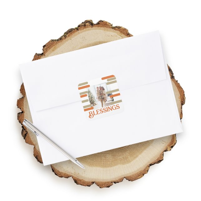 Modern Block Photo Christmas Personalised Square Sticker (Modern Block Photo Christmas Personalized Square Stickers from Ricaso)