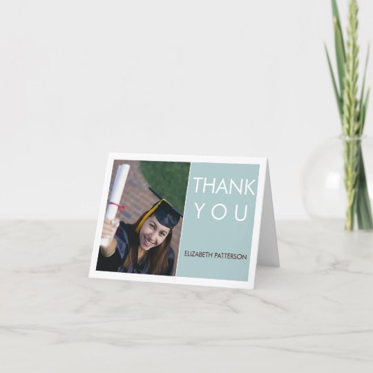 Modern Block Photo Graduation Thank You Teal White