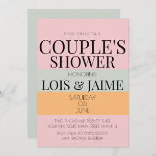 Modern Block Pink Mint Bright Couples Baby Shower Invitation