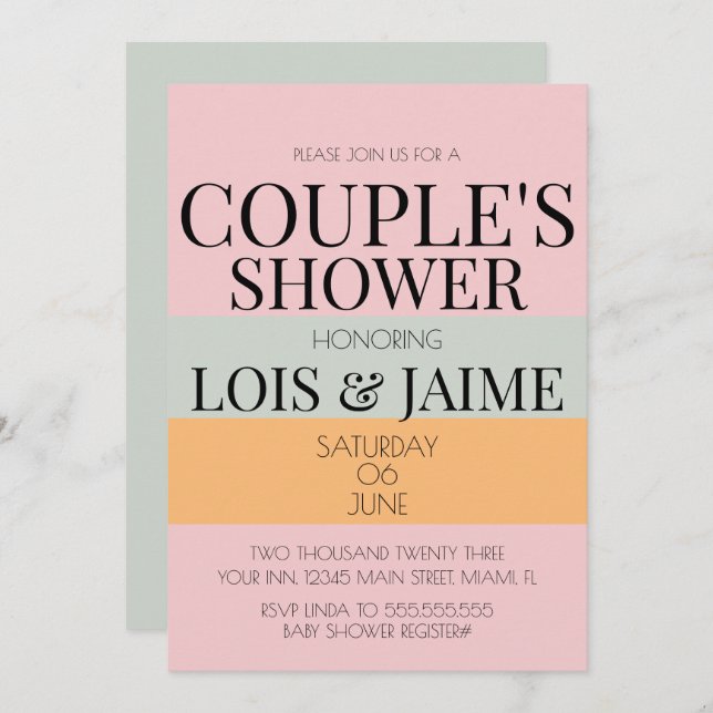 Modern Block Pink Mint Bright Couples Baby Shower  Invitation (Front/Back)
