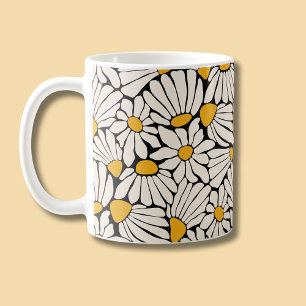 Modern block print yellow black floral coffee mug