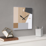 Modern Block Stripes Pattern Art On Faux Wooden Square Wall Clock<br><div class="desc">Modern white, dark and light grey, brown and beige block pattern on a light beige tan coloured faux wooden background. Classic retro chic, elegant yet simple basic design for the artistic home décor fashion designer, popular hip trendsetter, whimsical midcentury style motif lover. Available on original, classy, fun & trendy interior...</div>