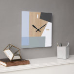 Modern Block Stripes Pattern Art On Faux Woodgrain Square Wall Clock<br><div class="desc">Modern white, dark and light grey, and pastel violet blue block pattern on a light beige tan coloured faux wooden background. Classic retro chic, elegant yet simple basic design for the artistic home décor fashion designer, popular hip trendsetter, whimsical midcentury style motif lover. Available on original, classy, fun & trendy...</div>