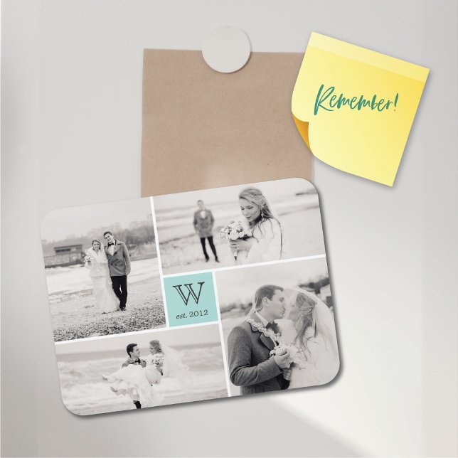 Modern Block Wedding Monogram Photo Collage Magnet (Modern Block Wedding Monogram 4 Photo Collage Flexible Magnet @ fat_fa_tin)