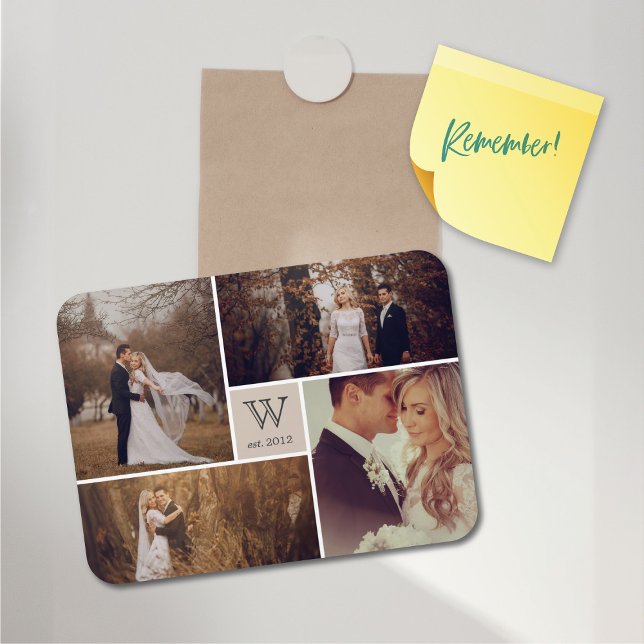Modern Block Wedding Monogram Photo Collage Magnet (Modern Block Wedding Monogram 4 Photo Collage Flexible Magnet @ fat_fa_tin)