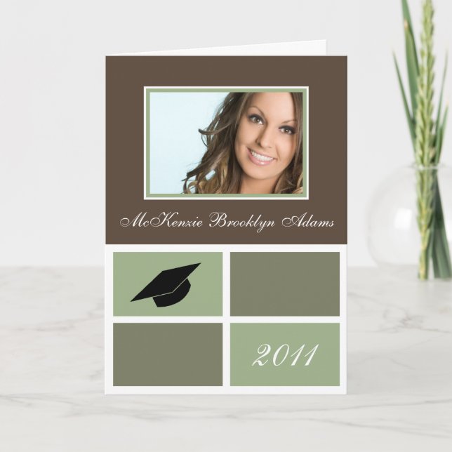 Modern Blocks Folded Graduation Invitation (green) (Front)