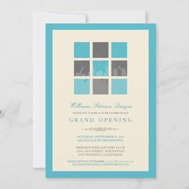 Modern Blocks Grand Opening Invitation (aqua) (Front)