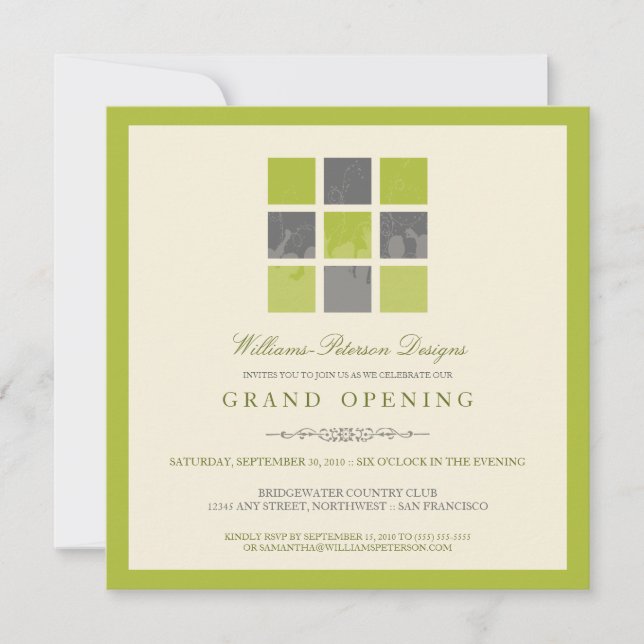Modern Blocks Grand Opening Invitation (lime) (Front)