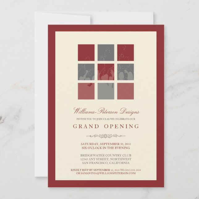 Modern Blocks Grand Opening Invitation (red) (Front)