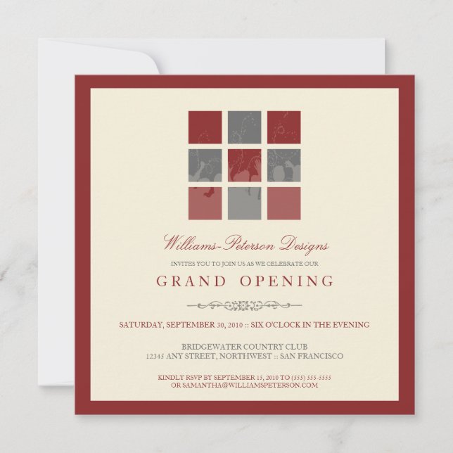 Modern Blocks Grand Opening Invitation (red) (Front)