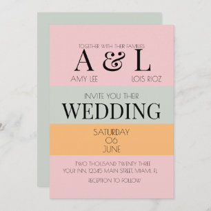 Modern Blocks Pink Mint Bright and Bold Wedding Invitation