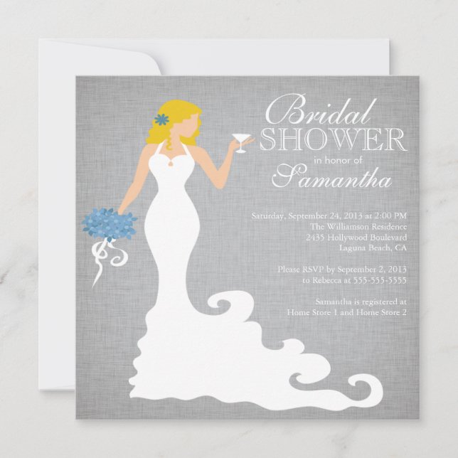 Modern Blonde Bride Wine Bridal Shower Invitations (Front)