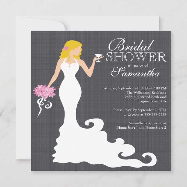 Modern Blonde Bride Wine Bridal Shower Invitations (Front)