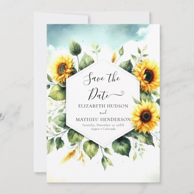 Modern Bloom Sunflower Wedding Save The Date (Front)