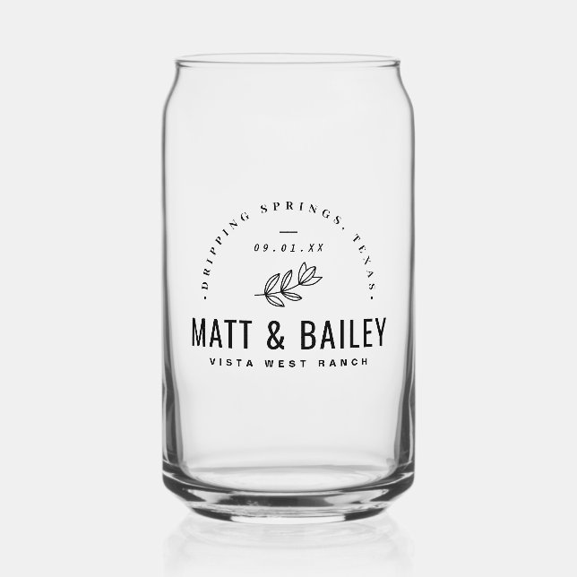 Modern Bloom Wedding Monogram Can Glass (Front)
