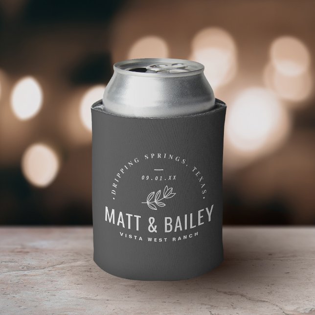 Modern Bloom Wedding Monogram | Charcoal Can Cooler (Creator Uploaded)