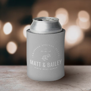 Modern Bloom Wedding Monogram Grey Can Cooler