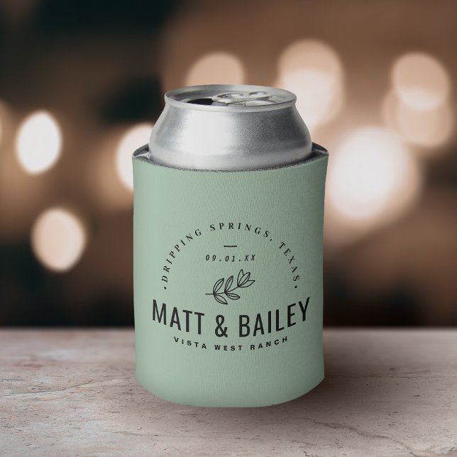 Modern Bloom Wedding Monogram | Sage Can Cooler (Creator Uploaded)