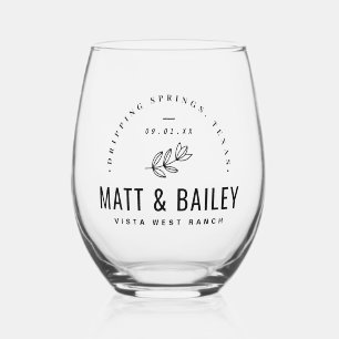 Modern Bloom Wedding Monogram Stemless Wine Glass