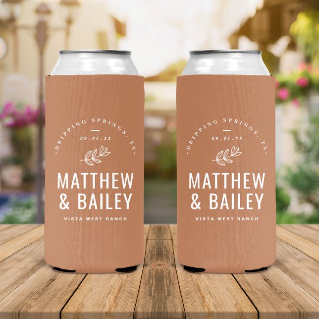 Modern Bloom Wedding Monogram | Terra Cotta Seltzer Can Cooler (Creator Uploaded)