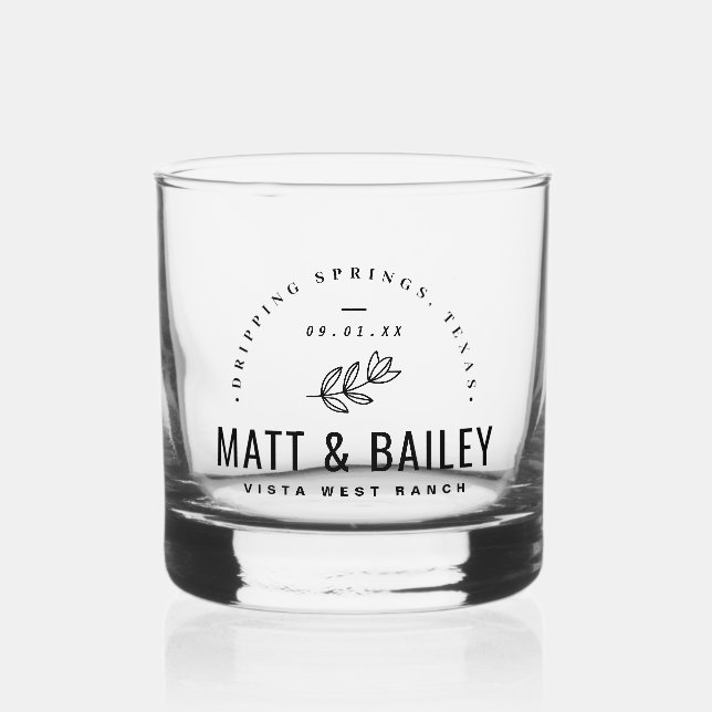 Modern Bloom Wedding Monogram Whiskey Glass (Front)
