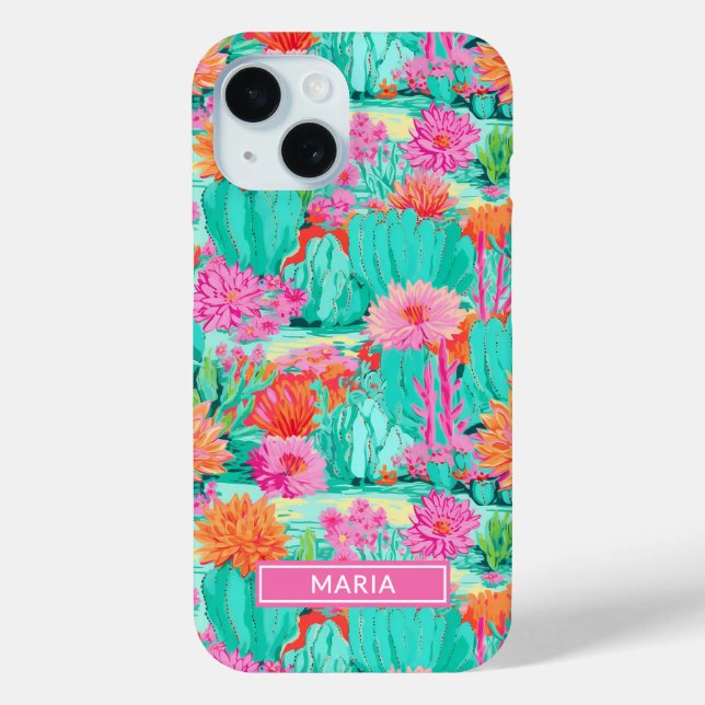 Modern Blooming Cacti Personalised Case-Mate iPhone Case (Back)