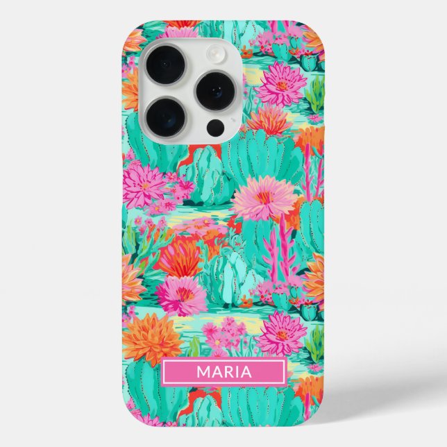 Modern Blooming Cacti Personalized Case-Mate iPhone Case (Back)