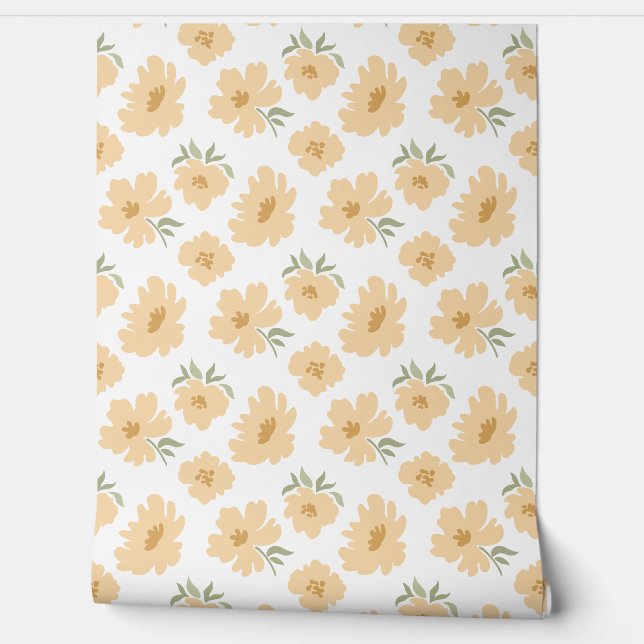 Modern Blooms Golden Yellow Nursery Kids Room Wallpaper (Unrolling)