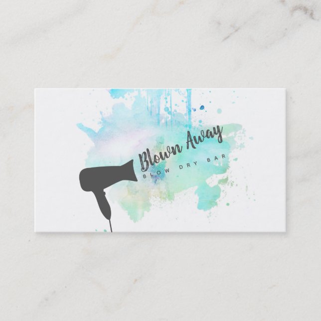 modern blow dry bar hairstylist grunge blue chic business card (Front)