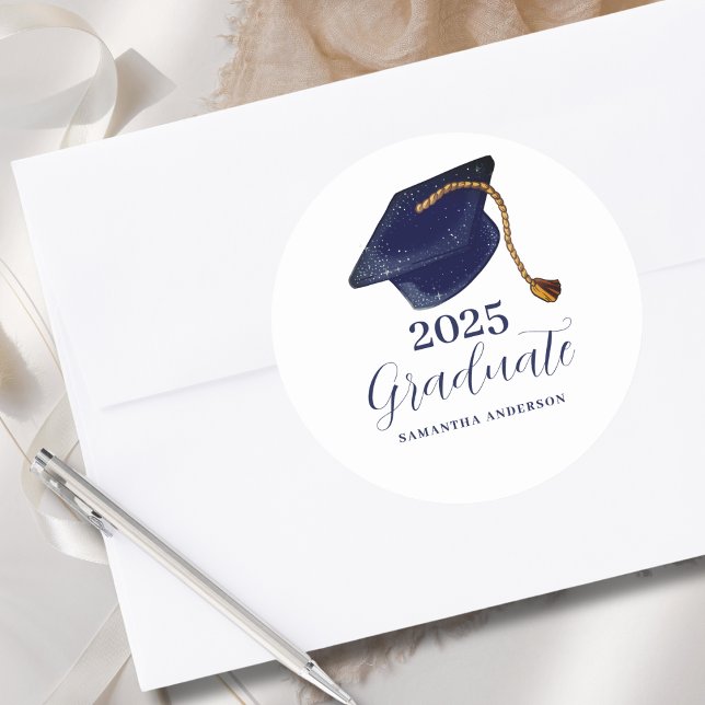 Modern Blue 2025 Graduation  Classic Round Sticker (Creator Uploaded)