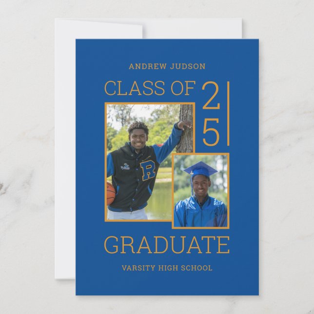 Modern Blue 3 Photos Class Of 25 Graduation Party Invitation (Front)
