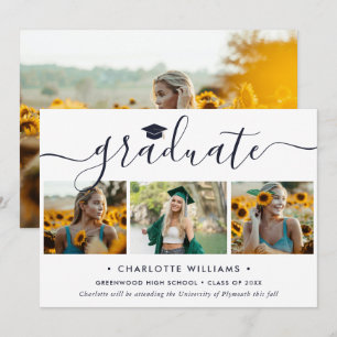 Modern Blue 4 Photo Collage Script Graduation Announcement