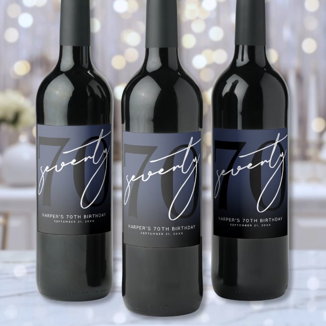 Modern Blue 70th Birthday Party Wine Label (Modern Blue 70th Birthday Party Wine Label )