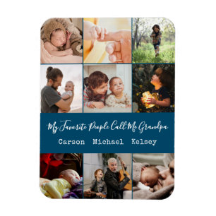 Modern Blue 9 Photo Collage for Grandpa Magnet